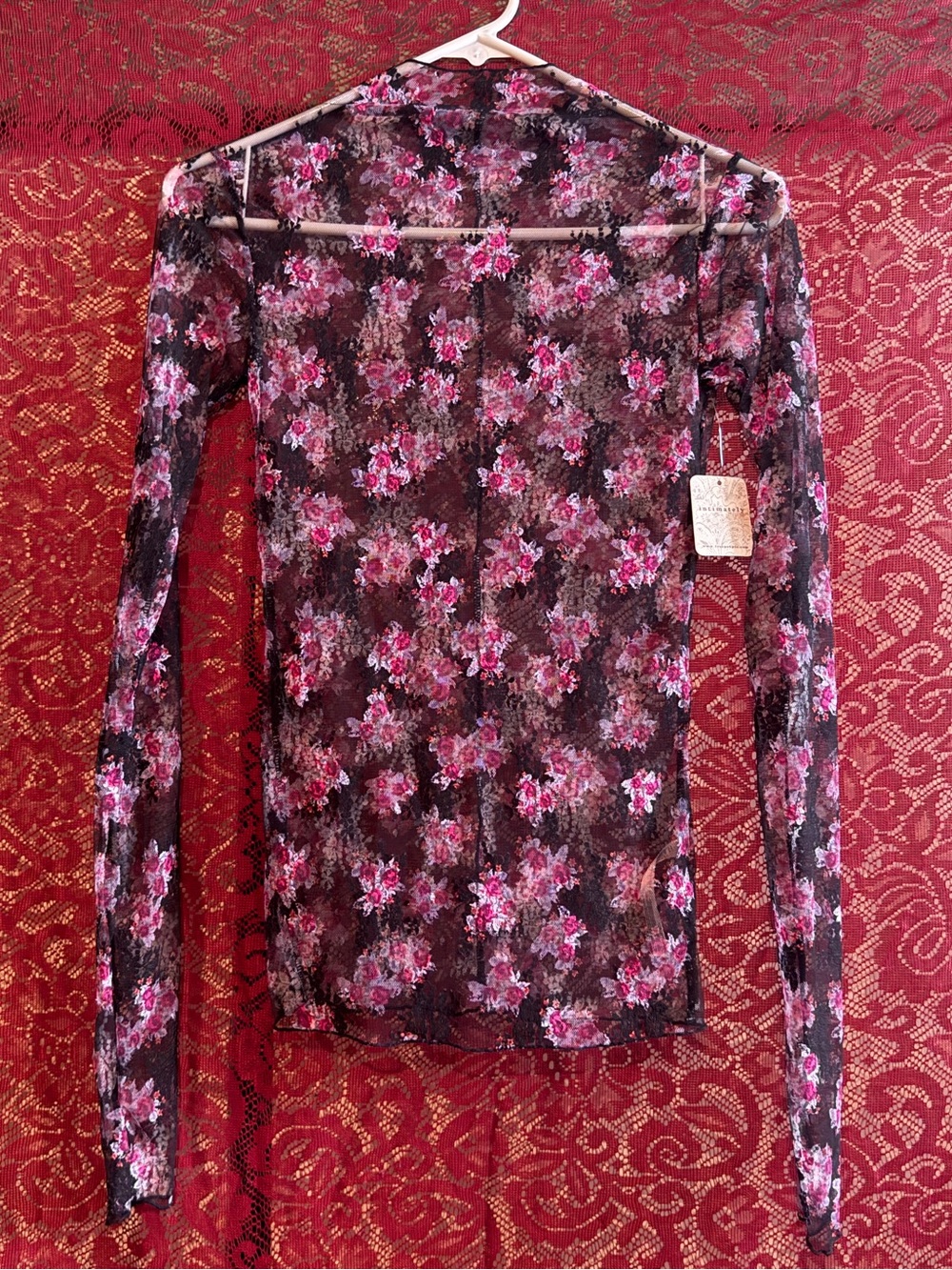 NWT Intimately Free People Sheer Floral Mesh Lace Long Sleeve Top Whimsigoth S